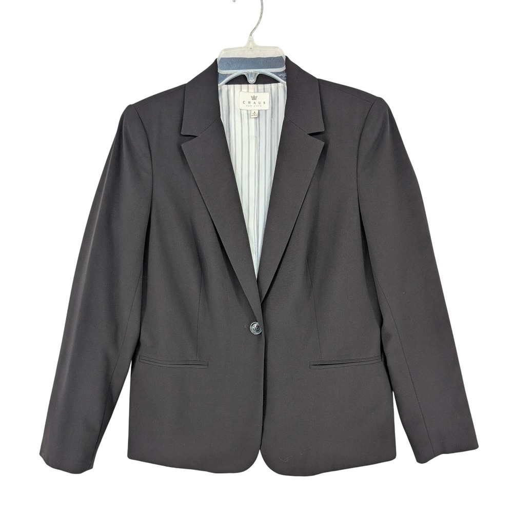 8 CHAUS New York Womens Black One Button Blazer Jacket Lined Workwear Office